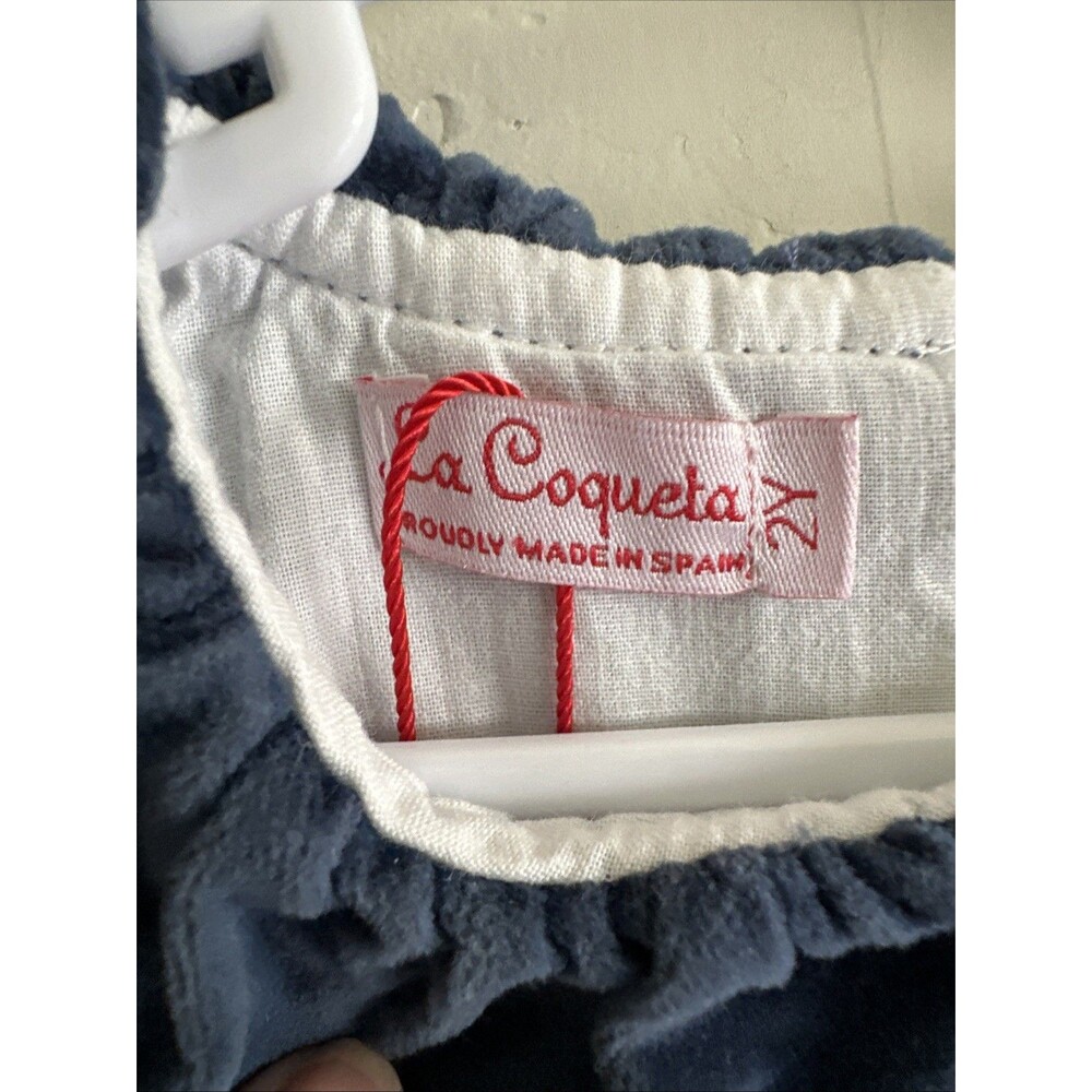 La Coqueta Size 2 Years 2T Baby Maranta Velvet Dress Blue - Picture 3 of 8